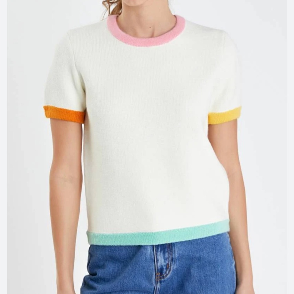 English Factory Colorblock Sweater - Cream, Pink, Orange, Mint